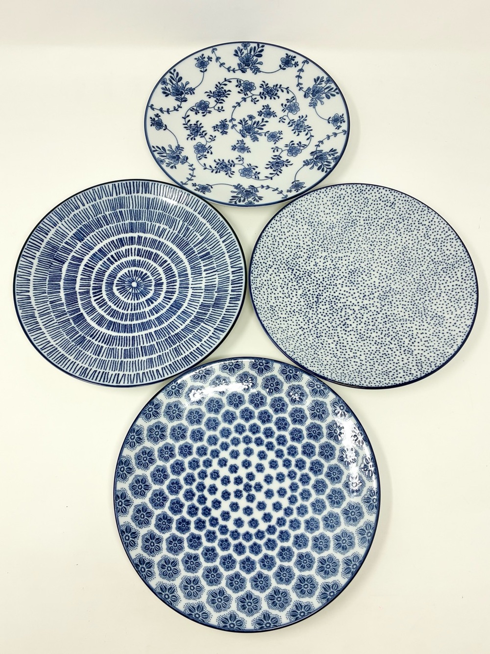 IKEA ENTUSIASM Porcelain Side Plates Blue & White Pattern 7” Set of 4 Farmhouse